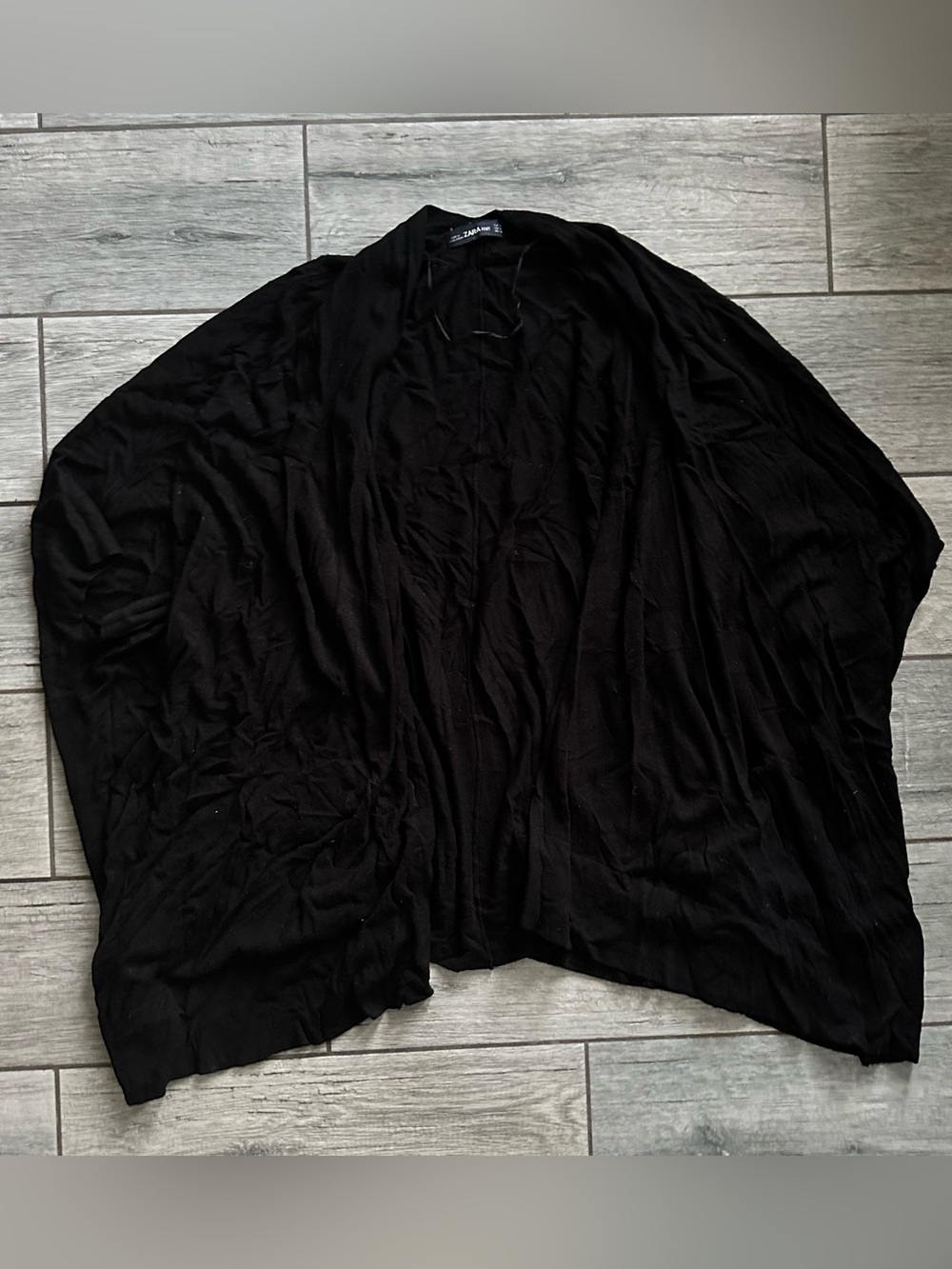 Zara Woman Black Open Front Draped Batwing Cardigan